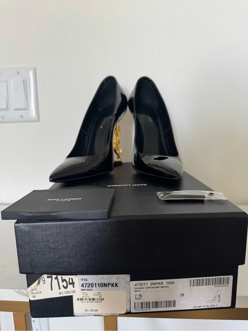 Saint Laurent Opyum YSL Heel Black Patent Leather Pumps - Picture 11 of 11